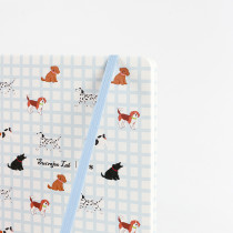 Customizable Light Blue Plaid Puppy Hardcover Elastic Notebook | Supports Custom Text/Logo & Free Inner Page Selection