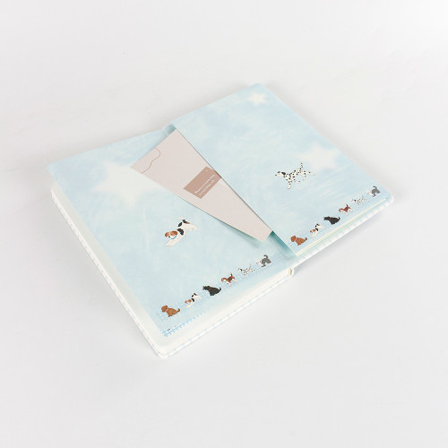 Customizable Light Blue Plaid Puppy Hardcover Elastic Notebook | Supports Custom Text/Logo & Free Inner Page Selection
