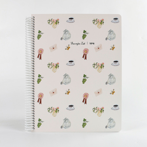 YPS A4 Kawaii Spiral Notebook Cute Cat Coffee Journal