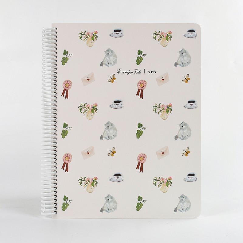 YPS A4 Spiral Notebook - Cute Cat & Coffee Pastel Journal