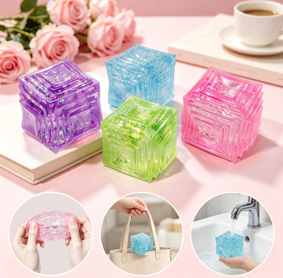 Glitter Multi‑Layer Cube Squishy | Stresss ball toys|stress relief toys
