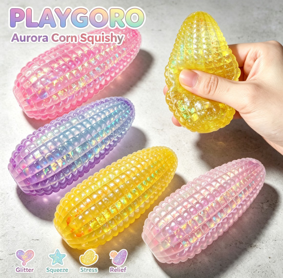 Glitter Maltose Corn Squishy, TPR Stress Relief Fidget Toy