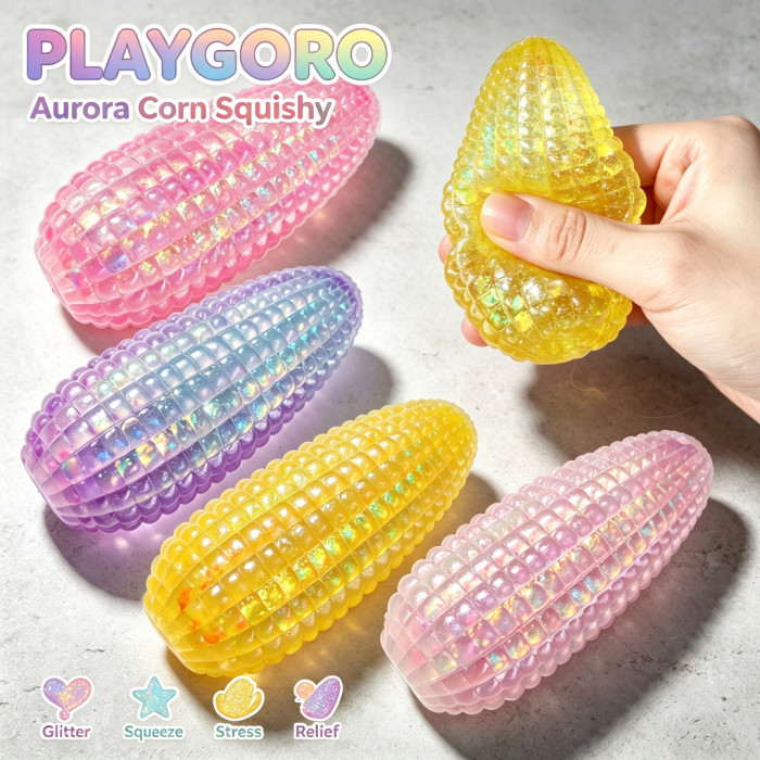 Glitter Maltose Corn Squishy, TPR Stress Relief Fidget Toy