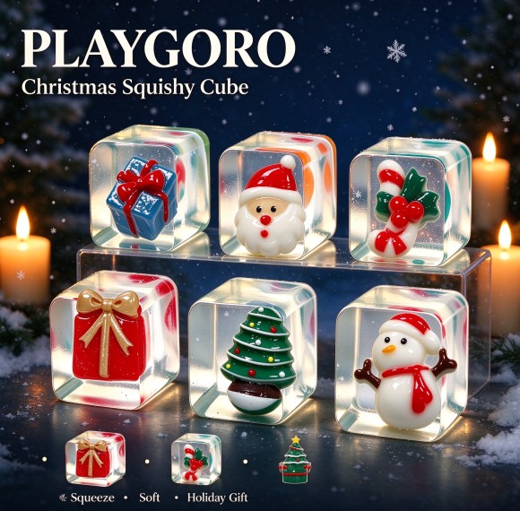 Christmas TPR Cube Squishy, Glitter Fidget Sensory Toys