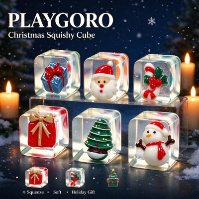 Christmas TPR Cube Squishy, Glitter Fidget Sensory Toys