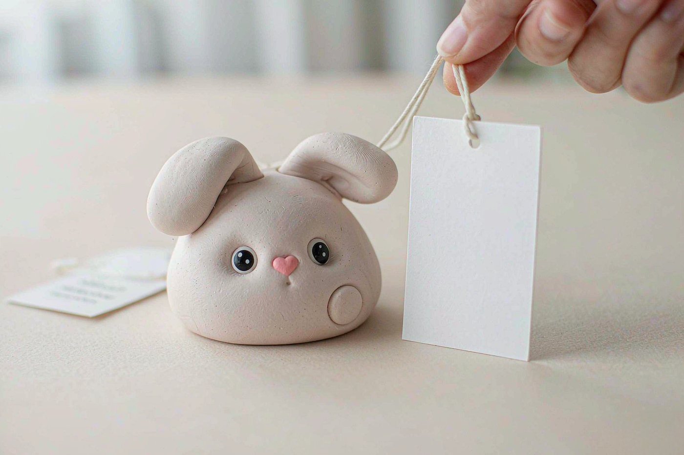A squishy toy beside a blank hang-tag showing required labelling fields
