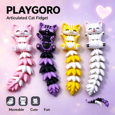 PLAYGORO 3D Long-Tail Cat Art Toy - Poseable Collectible Figure