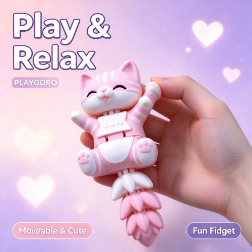 PLAYGORO 3D Long-Tail Cat Art Toy - Poseable Collectible Figure