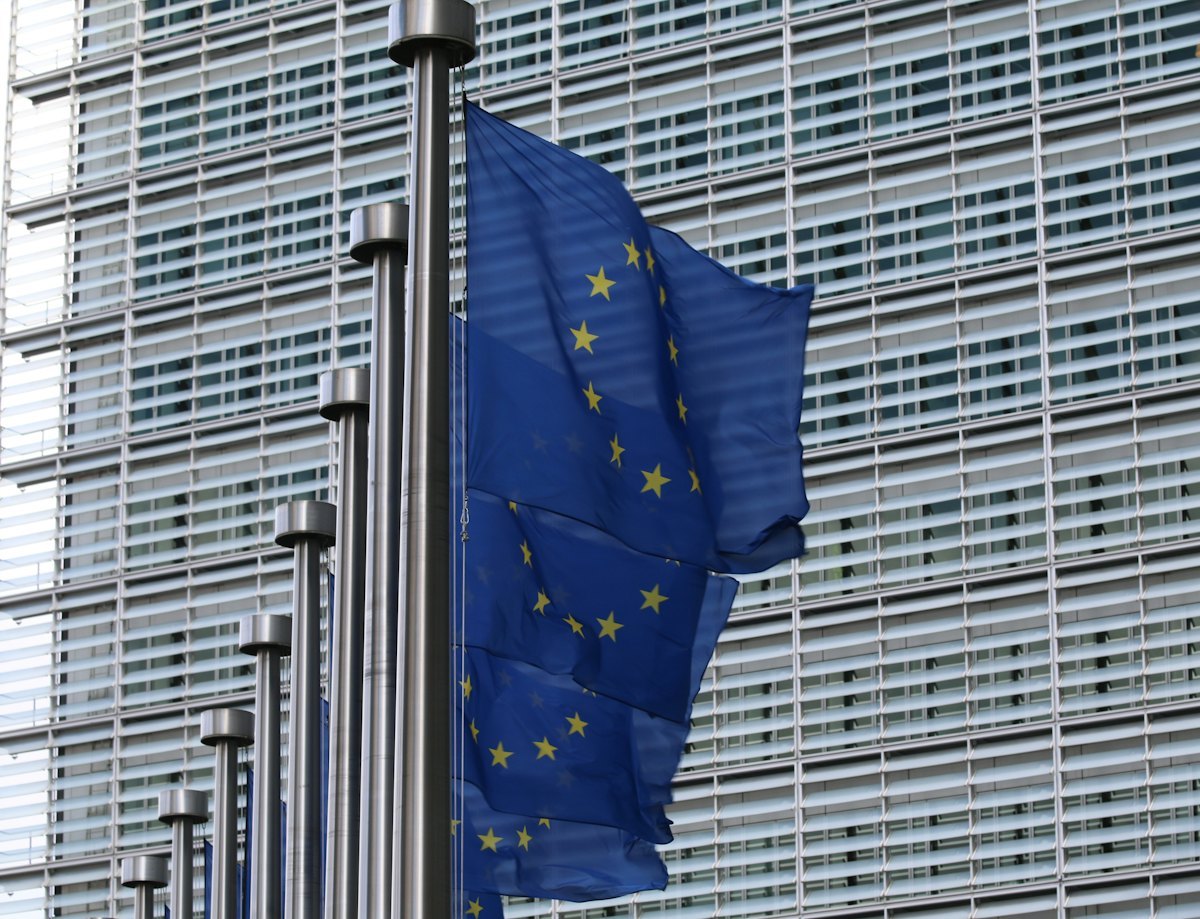 European Union institution building and flag