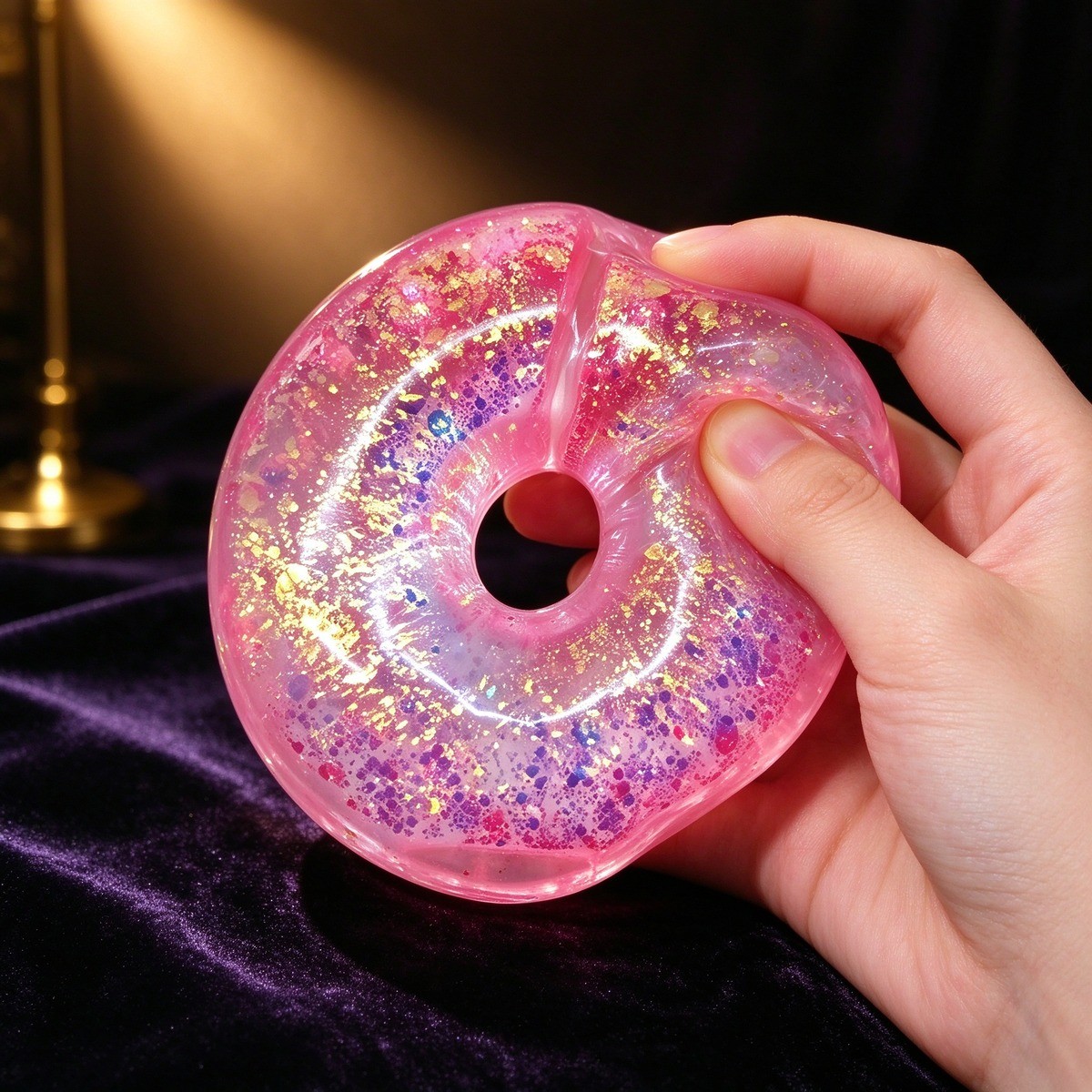 Pink PLAYGORO Maltose Gold Powder Donut squishy