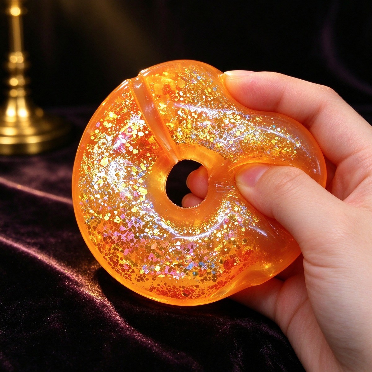 Orange PLAYGORO Maltose Gold Powder Donut squishy
