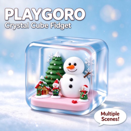 PLAYGORO Maltose Crystal Diorama Cube - Book / Gift / Snowman Scene Squishy
