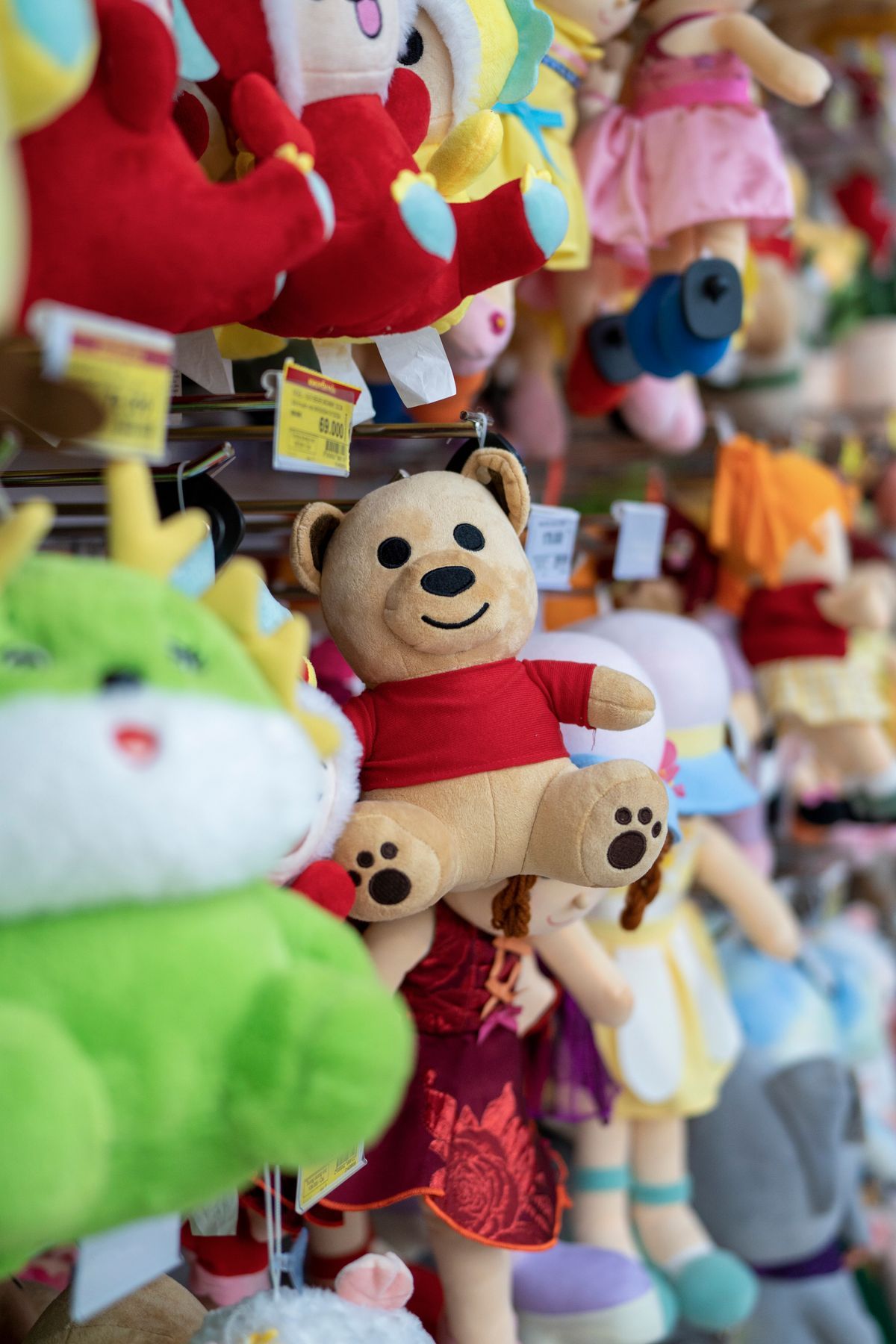 Close-up of toys displayed in a store