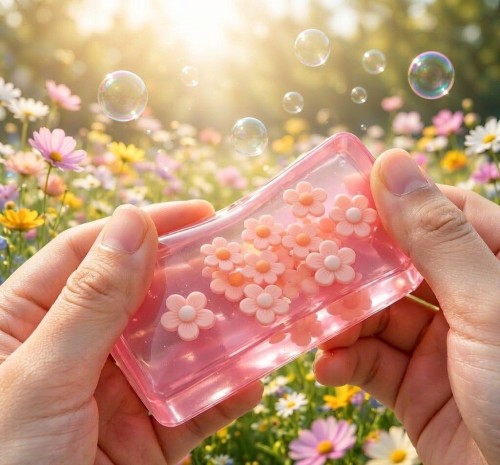 PLAYGORO Flower Garden Strip Squishy - Transparent Daisy Stress Relief Toy