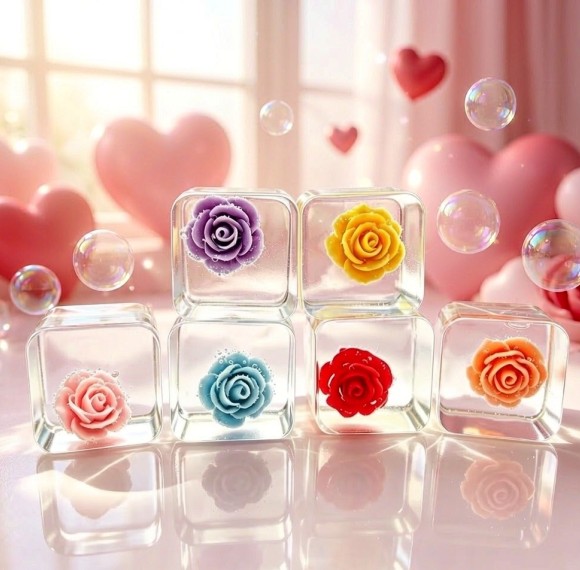 PLAYGORO Valentine Rose Cube Squishy - 6-Color Transparent Stress Toy