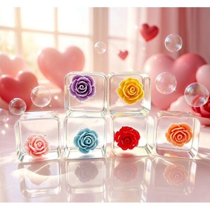 PLAYGORO Valentine Rose Cube Squishy - 6-Color Transparent Stress Toy