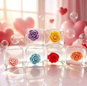 PLAYGORO Valentine Rose Cube Squishy - 6-Color Transparent Stress Toy