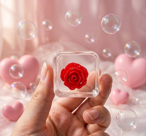 PLAYGORO Valentine Rose Cube Squishy - 6-Color Transparent Stress Toy