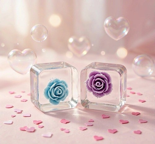 PLAYGORO Valentine Rose Cube Squishy - 6-Color Transparent Stress Toy