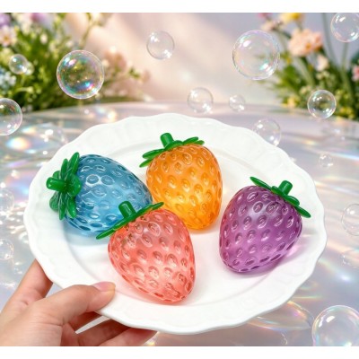 PLAYGORO Glitter Strawberry Squishy - 4-Color Transparent Stress Toy