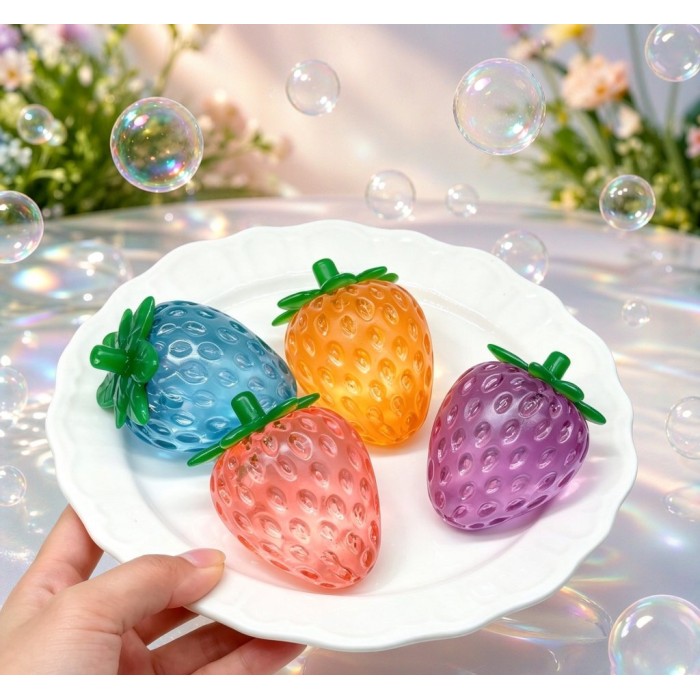 PLAYGORO Glitter Strawberry Squishy - 4-Color Transparent Stress Toy