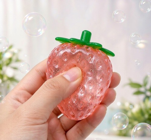 PLAYGORO Glitter Strawberry Squishy - 4-Color Transparent Stress Toy
