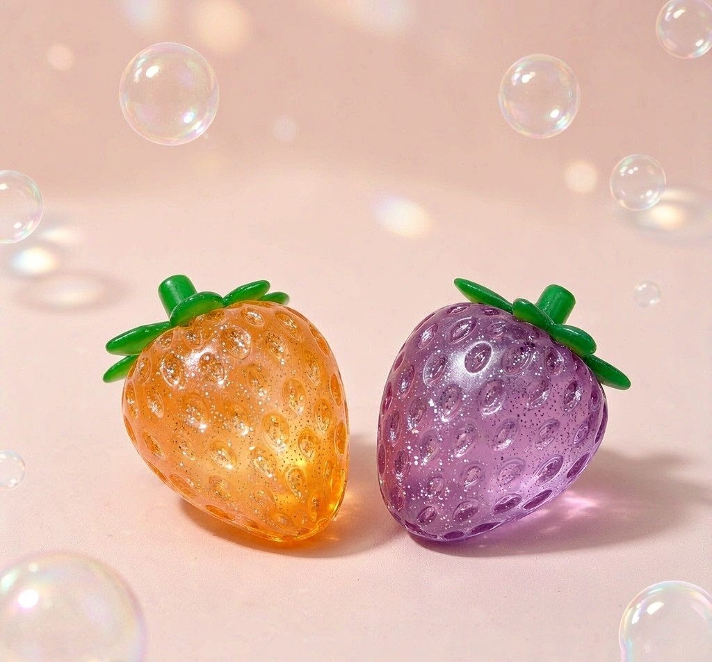 Orange and purple PLAYGORO Glitter Strawberry Squishy pair