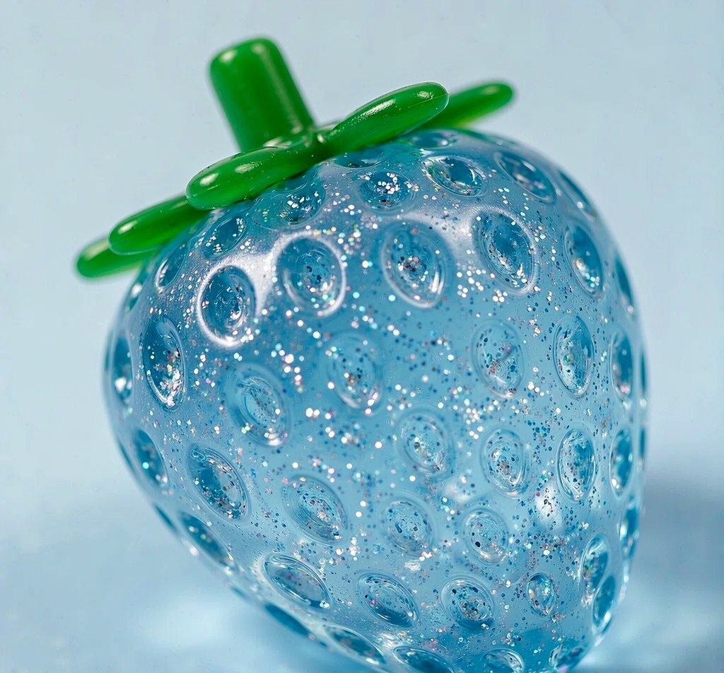 Macro detail of PLAYGORO Glitter Strawberry Squishy