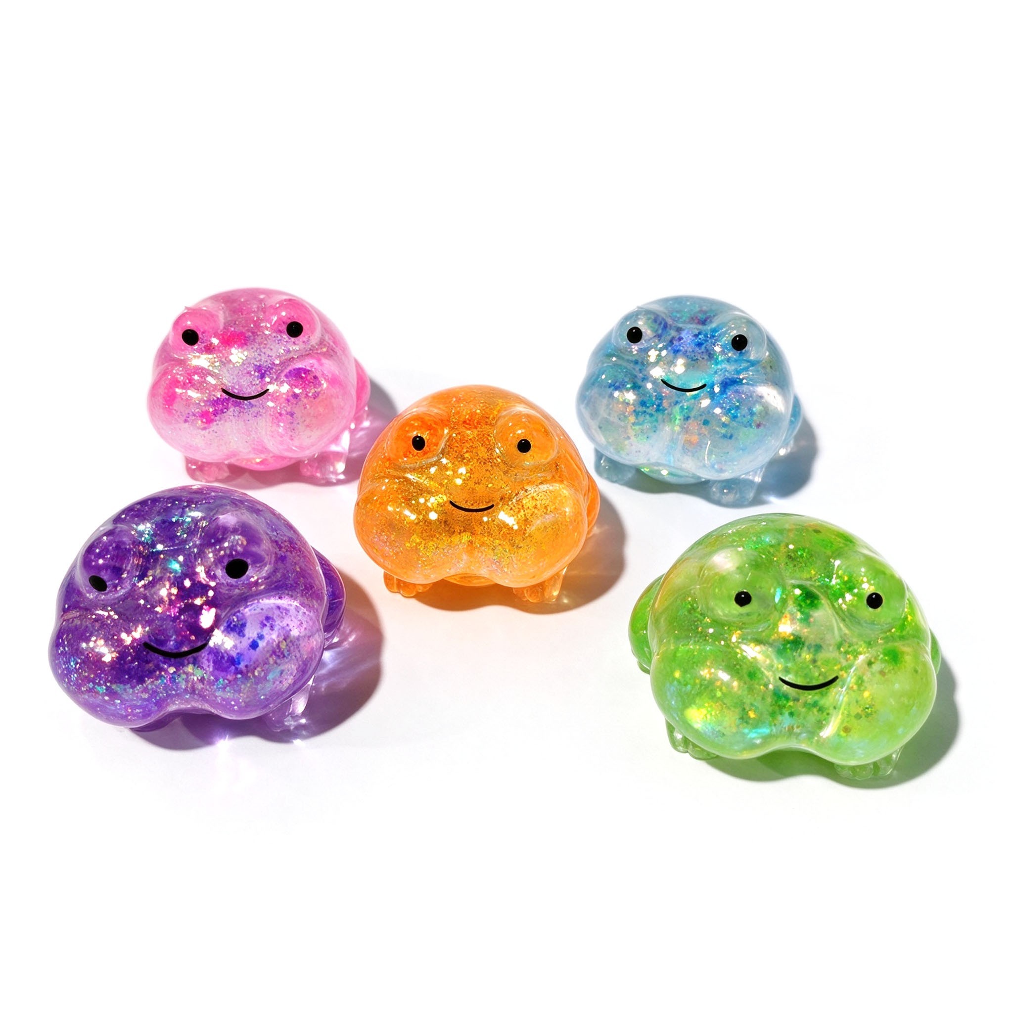 Glitter TPR frog squishy toys in five colors