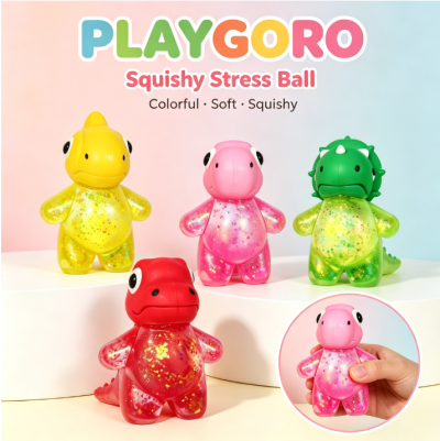 TPR Maltose Dinosaur Fidget Toy Set, Glitter Squeeze Toys for Rewards