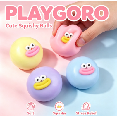 4Pcs Macaron Flour Squishy Balls, Cute Big Mouth Fidget Squeeze Toys