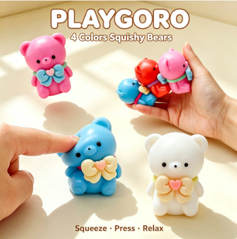 Bow Bear Flour Squishy, Cute Stress Relief Fidget Toy