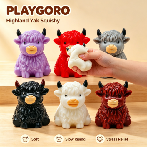 Yak Maltose Squishy, Cute Highland Cow Stress Relief Fidget Toys