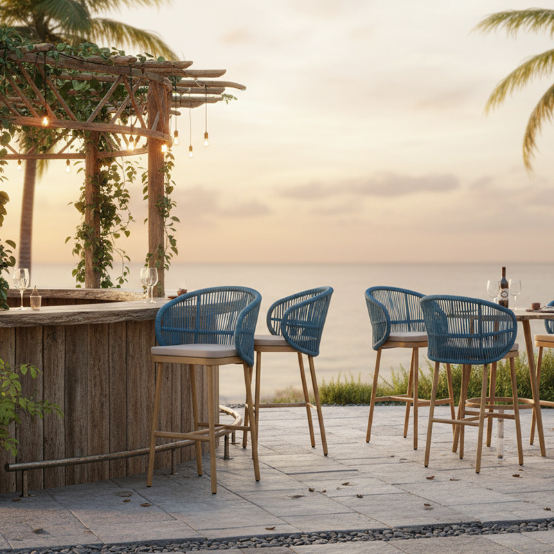 Nordic Rope Weaving Outdoor Hotel High Bar Chair
