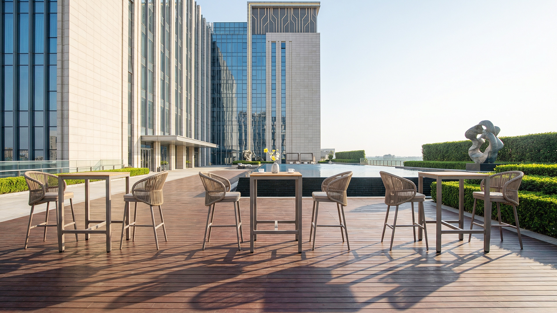 Nordic Rope Weaving Outdoor Hotel High Bar Chair