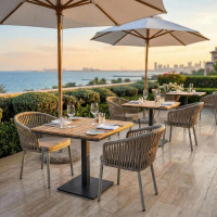 Teak Slatted Table Top Hotel Outdoor Coffee Table For Hospitality Venues