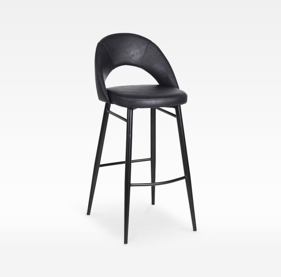 Faux Leather Bar Chair With Curved Open Backrest For Hotel Lobby Bar Restaurant