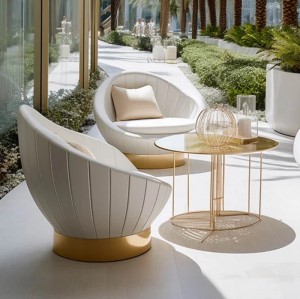 Luxury Upholstered Art Leisure Chair With Wooden Armrests For Hotel Lobby