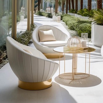 Luxury Fur Upholstered Art Leisure Chair with Wooden Armrests for Hotel Lobby