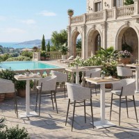Durable Outdoor Bar Height Table For High-Traffic Hotel Patio & Bar Areas