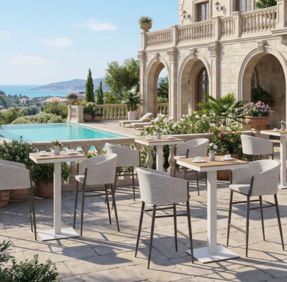 Durable Outdoor Bar Height Table For High-Traffic Hotel Patio & Bar Areas