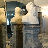 Antique-Inspired Classical Bust Sculpture With Weathered Stone Finish For Hotel Hallways