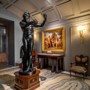 Antique-Inspired Classical Bust Sculpture With Weathered Stone Finish For Hotel Hallways