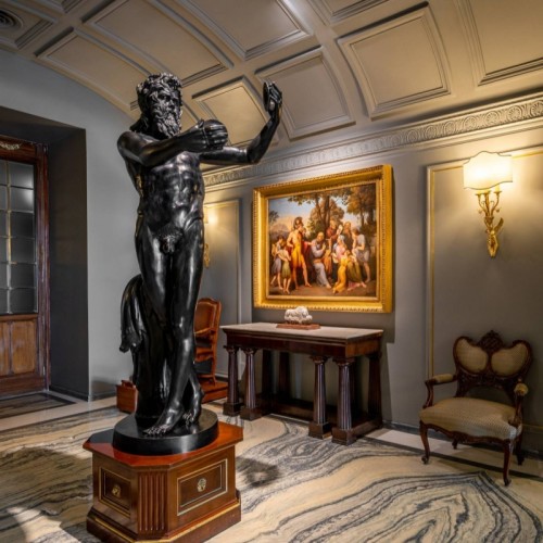 Antique-Inspired Classical Bust Sculpture With Weathered Stone Finish For Hotel Hallways