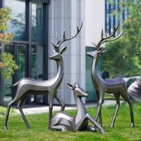 Modern Abstract Sculpture Set With Brushed Metal Finish For Hotel Gardens