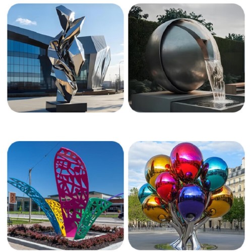 Modern Abstract Sculpture Set With Brushed Metal Finish For Hotel Gardens