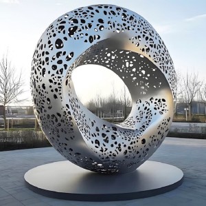 Modern Abstract Sculpture Set With Brushed Metal Finish For Hotel Gardens