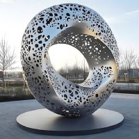Modern Abstract Sculpture Set With Brushed Metal Finish For Hotel Gardens