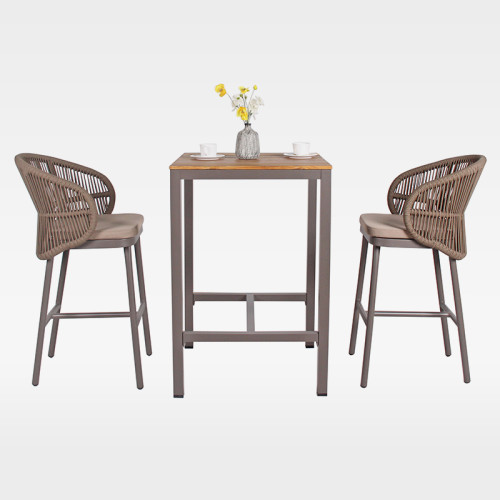 High End Teak Slatted Hotel Bar Table For Outdoor Hospitality Spaces