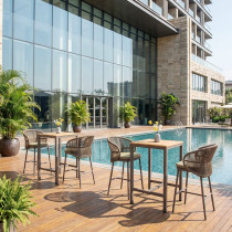 High End Teak Slatted Hotel Bar Table For Outdoor Hospitality Spaces